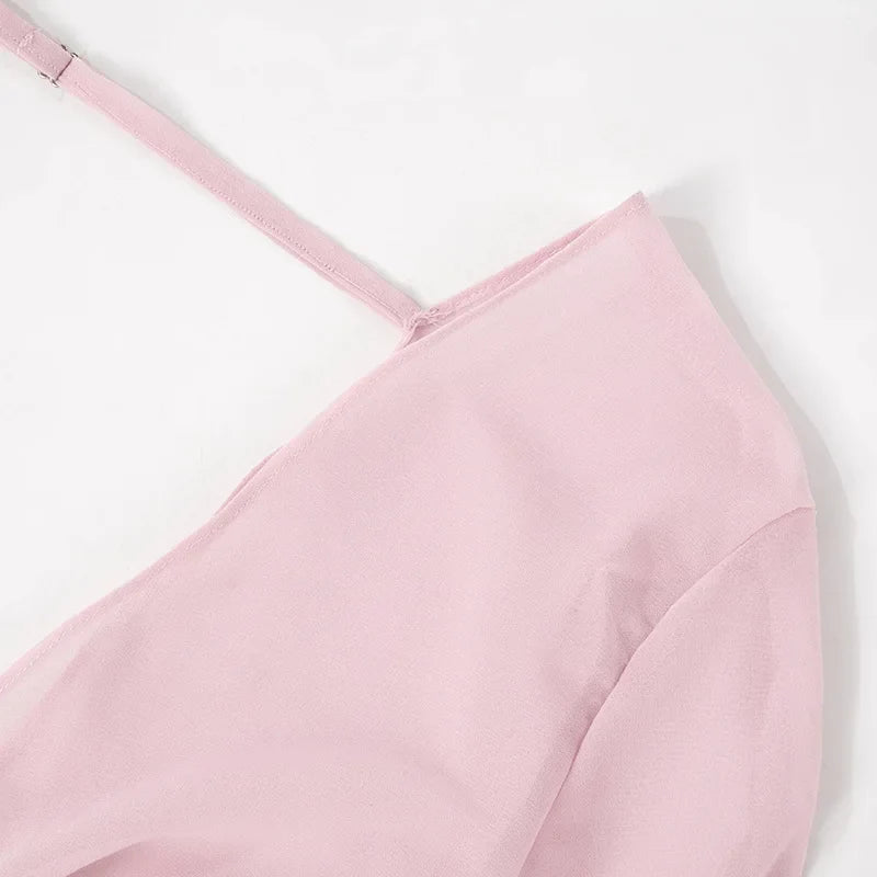 Gtpdpllt Perspective Women's Dress Summer Long Sleeve Swinging Collar Chiffon Backless Sexy Party Dresses Clubwear Outfits