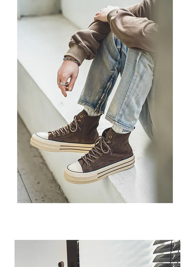 Classic Fashion Skateboarding Shoes for Men Women Comfy Suede Leather High Top Sneakers Men Height-increasing Platform Sneakers
