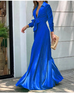 Autumn Winter Fashion V-neck Long Sleeve Elegant Blouse Print Lapel Top Women Solid Color Loose Casual Wide Leg Jumpsuit