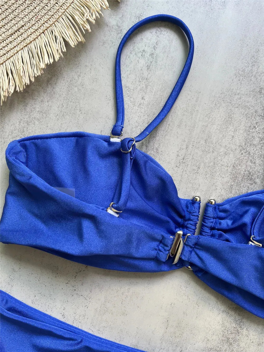 Green Shiny Solid Swimwears Bandeau U Shaped Bikini High Waist Sexy Swimsuit Woman 2025 Wrinkled Bather Brazilian Bikini Mujer