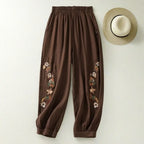 Coffee Embroidery Bloomers Casual Solid Elastic High Waist Loose Women's Pants Ankle-Length Pants For Women Clothing Fashion