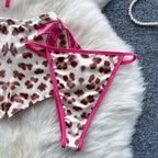 Foamlina American Pure Desire Hottie Strap Leopard Print Bikini Uniform Three-piece Suit Women's Summer Tube Top + Shorts