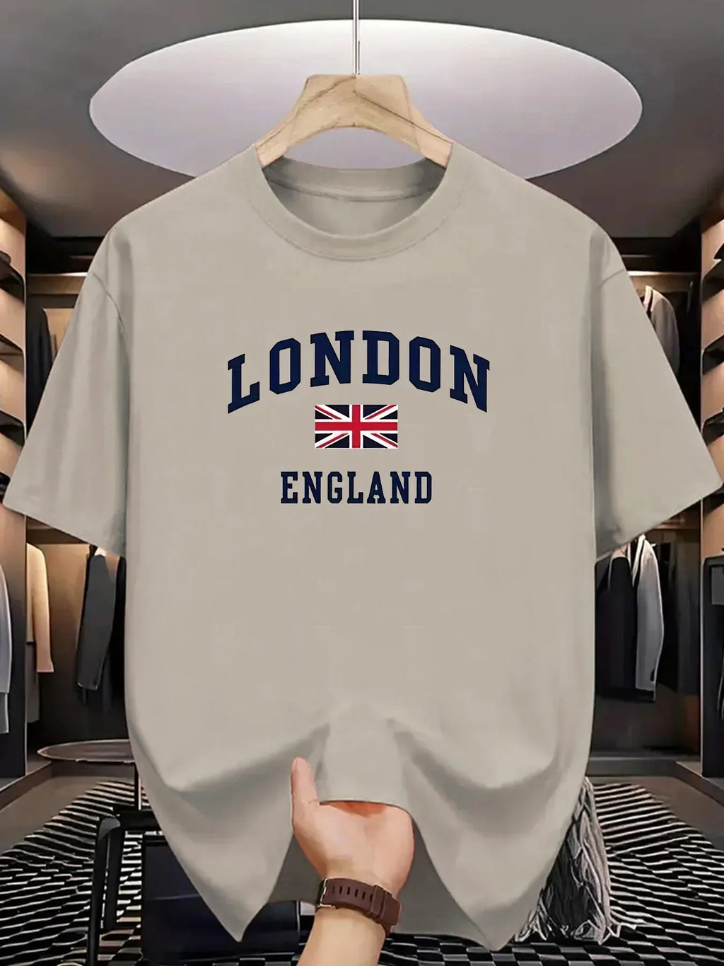 Men's summer 100 cotton fashionable casual loose plus size London England printed sports round neck short sleeved T-shirt top