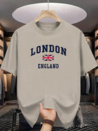 Men's summer 100 cotton fashionable casual loose plus size London England printed sports round neck short sleeved T-shirt top