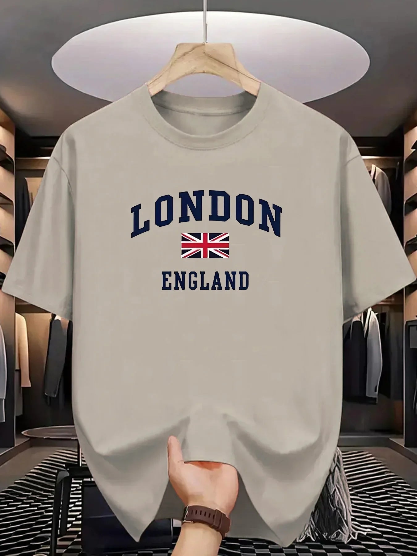 Men's summer 100 cotton fashionable casual loose plus size London England printed sports round neck short sleeved T-shirt top