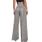 Women's Fashion Solid Color High Waist Sequin Side Zipper Draped Wide Leg Pants Pants for Women Women's Pants Women's Pants 2024