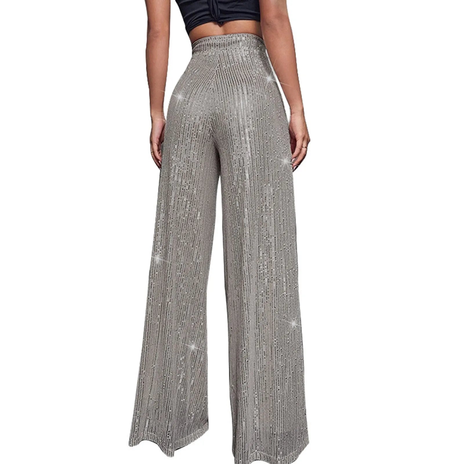 Women's Fashion Solid Color High Waist Sequin Side Zipper Draped Wide Leg Pants Pants for Women Women's Pants Women's Pants 2024