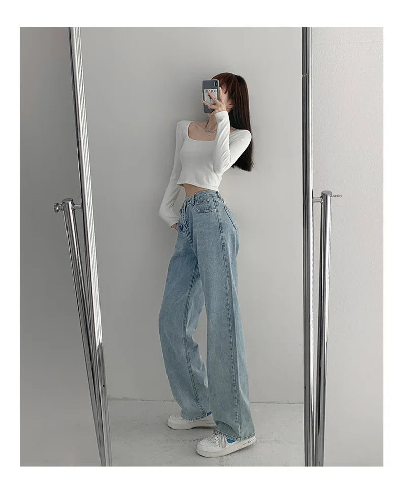 High-waisted Women's Vintage Jeans Loose-fit Straight-leg Slimming Draped Denim Trousers