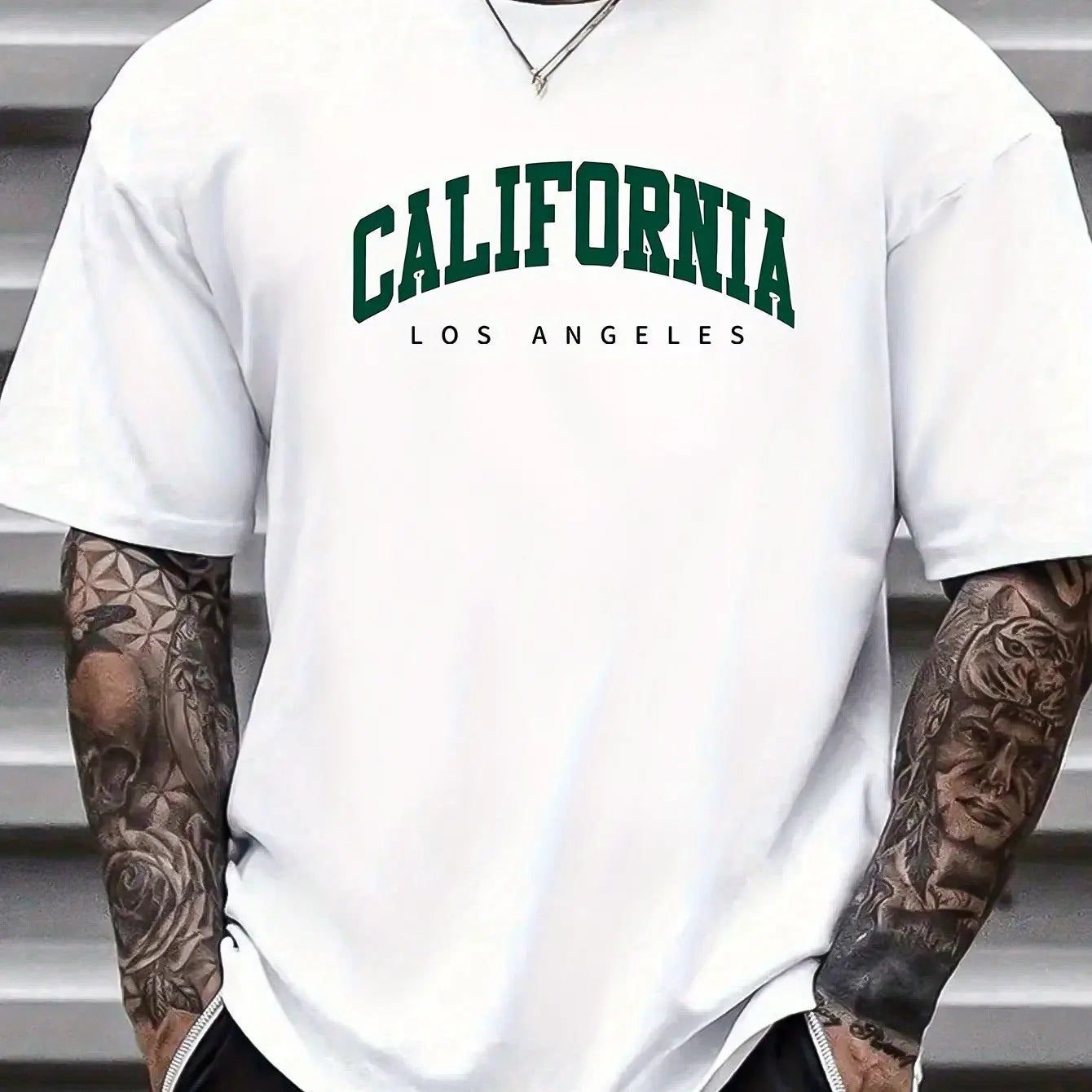 Summer Men's 100% Cotton Casual Sports Loose Large california letter Printed Comfortable Round Neck Short Sleeve T-shirt Top