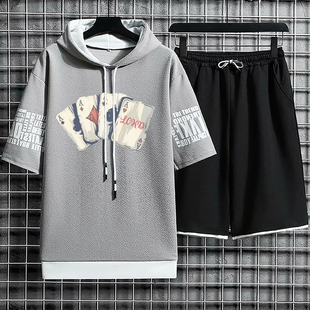 Hoodies Set Shorts Summer Suits Pullover Hat Casual T Shirt T-shirt Hood Print Clothing for Men Hoodie Men New Top Short Sleeve