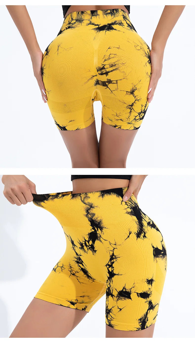 Summer Women High Waist Butt Lift Shorts Legging Seamless Leggings Fashion Tie Dye Shorts Gym Workout Running Pants