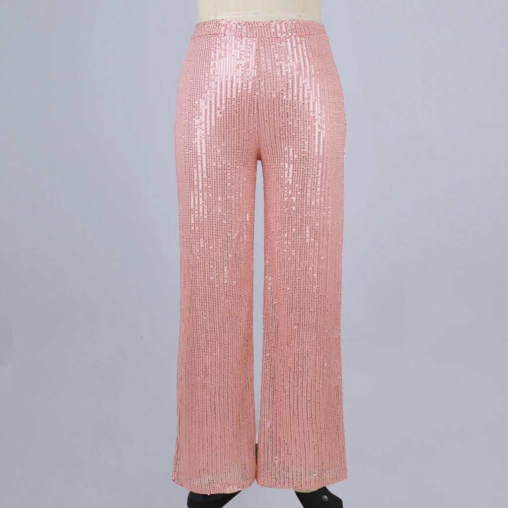 Women's Fashion Solid Color High Waist Sequin Side Zipper Draped Wide Leg Pants Pants for Women Women's Pants Women's Pants 2024