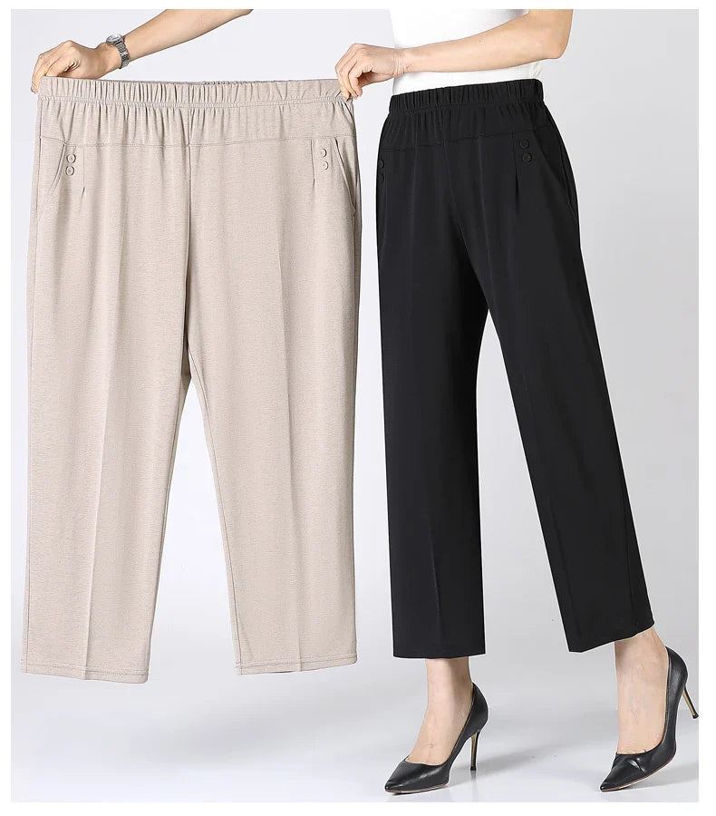 Summer Thin Breathable Elastic Pants 8XL Women's Solid Color High Waisted Loose Casual Pants Middle-aged Elastic straight leg