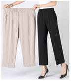 Summer Thin Breathable Elastic Pants 8XL Women's Solid Color High Waisted Loose Casual Pants Middle-aged Elastic straight leg