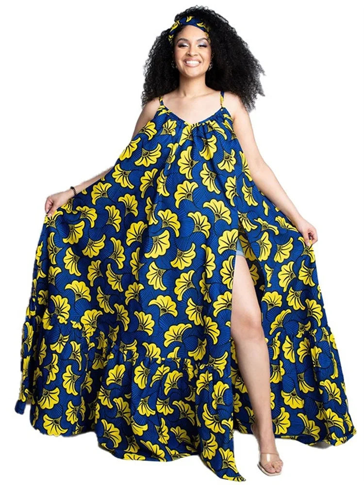 Wmstar Plus Size Dresses for Women Floral Printed Slip  Loose Stretch Big Swing Maxi Dress Summer Clothes Wholesale Dropshipping