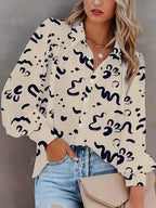Women's Plus Size 1XL-5XL Casual and Comfortable Button-down Collar Long Sleeve Shirt Personality Geometric Pattern Shirt