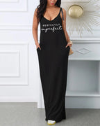 Women's PERFECTLY print V-neck strap sexy  Tee Shirts Casual dress Street Style Fleece  Casual Fashionable Crewneck Pullo