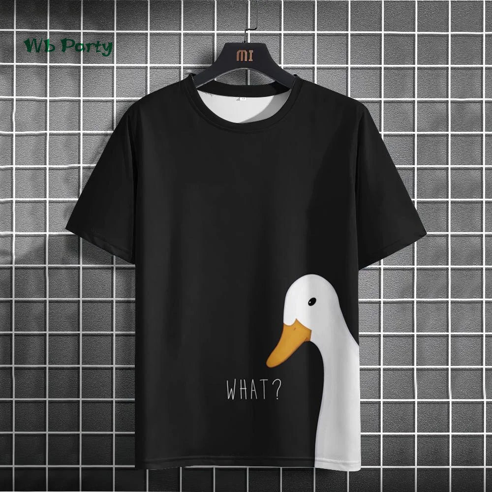 Funny Pattern Men's T-Shirt Cute Cartoon Goose Print Short Sleeve T-Shirt Loose O Neck Top Summer Men's Outdoor Casual Clothing