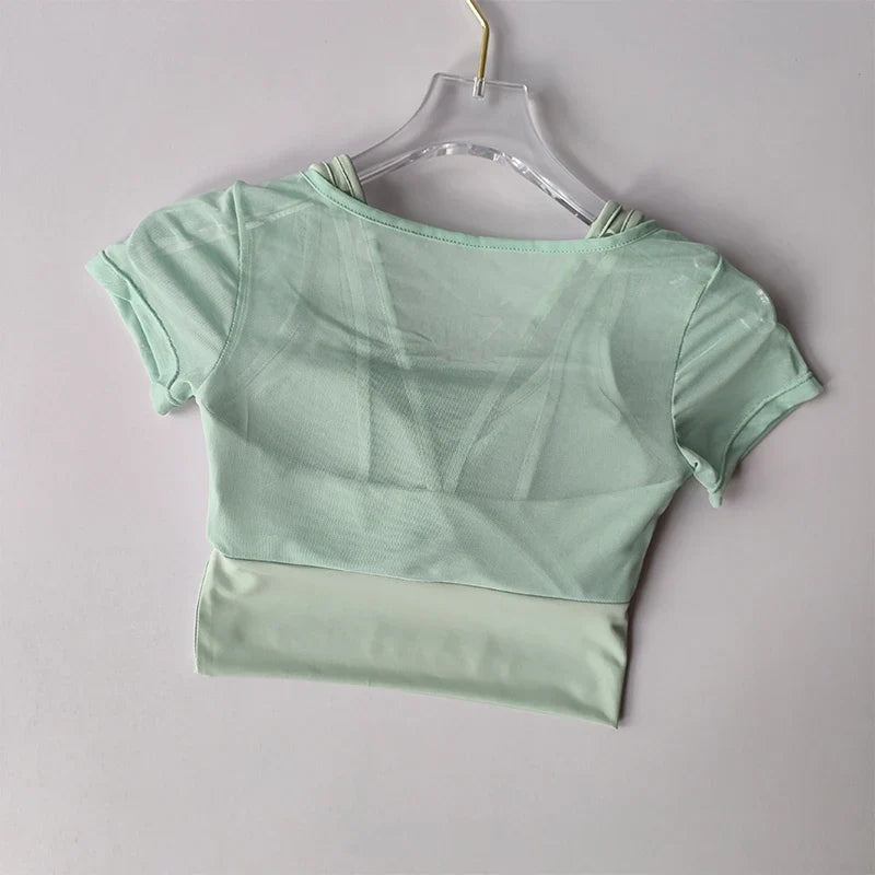 Women's Pilates Training Fitness Suit Chest Cushion Yoga Suit Top Quick Drying High-end Feeling Sports Short Sleeved Breathable