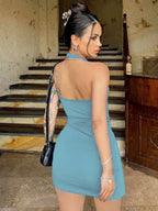 Halter Dress Seveless Backless Side Slit Neck-mounted Mini Dresses Knitted Sheath Streetwear 2024 Summer Woman Clothing Y2K 2406