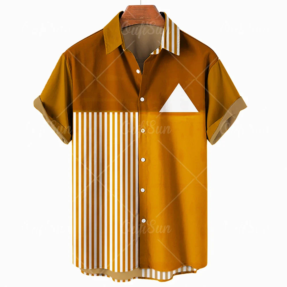 Fashion Men's Striped Casual One Button Shirts Streetwear Short Sleeve Loose Top 3D Digital Printed Blouse Plus Size 5XL