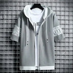 Fashion Men's Hoodies Summer Men Clothing T-shirt Zipper Hood Cartoon Casual T Shirt Print Hooded Top Short Sleeve Men