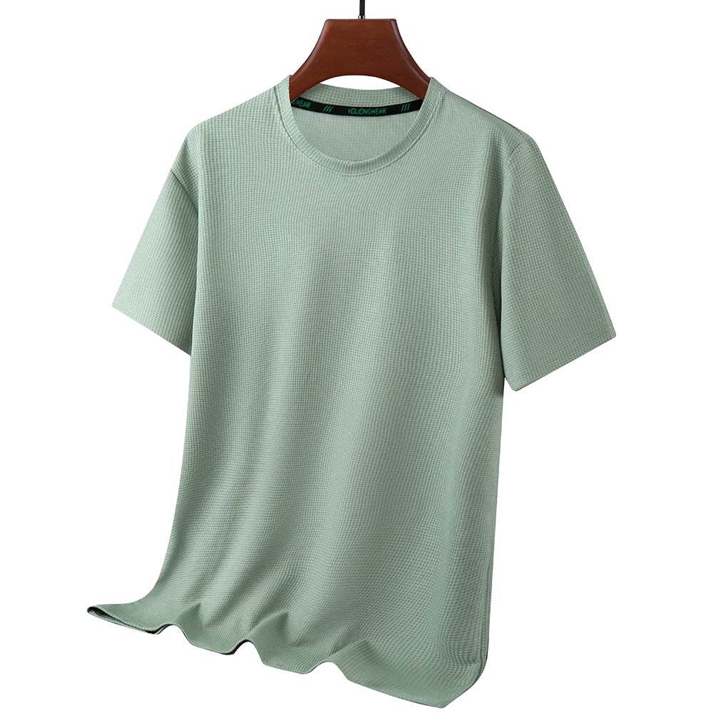 Summer O Neck Short Sleeve t-Shirts For Men Casual Waffle t-Shirt Mens Breathable Soild Tops Fashion t Shirt Tee Man Clothing