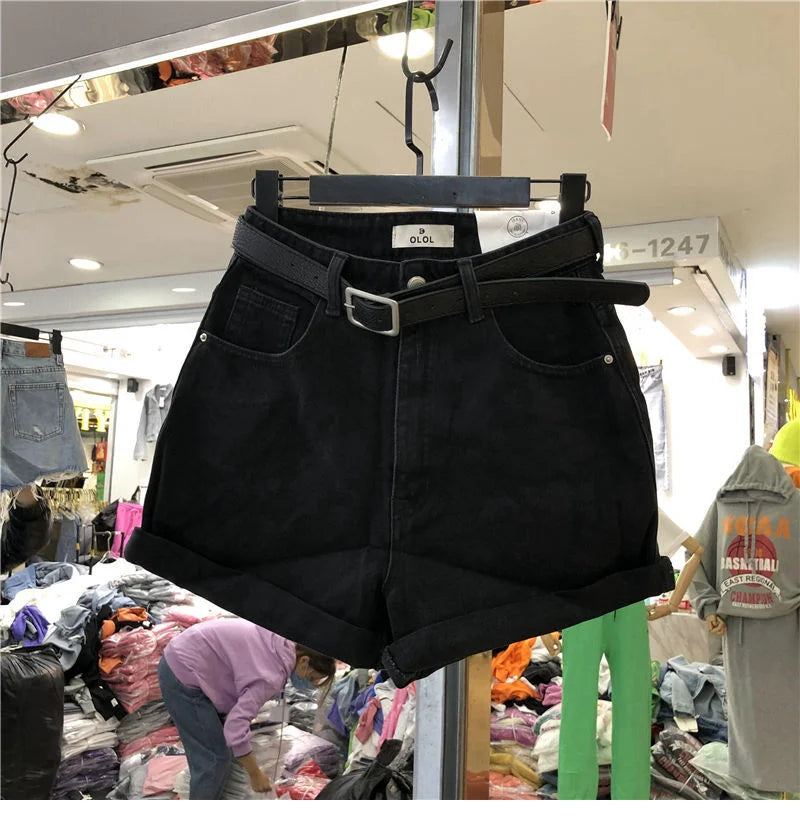 Black Gray Women Summer High-waist Slimming Outdoor Wear A- label Hot Pants Loose Cotton Shorts Urban Casual Style
