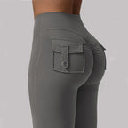 New women's casual flared yoga pants, training flared pants, high waisted work clothes, belt pocket sportswear