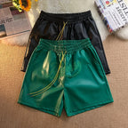 Trendy Brand Men's Shorts Environmental Friendly Leather Pocket Zipper Drawstring Casual Fashionable Summer Loose-Fit Pants