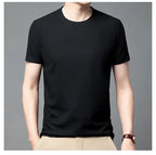 Men's New Summer Waffle round Neck Short Sleeve T-Shirt Comfortable Breathable Short-Sleeved Top for Casual Wear