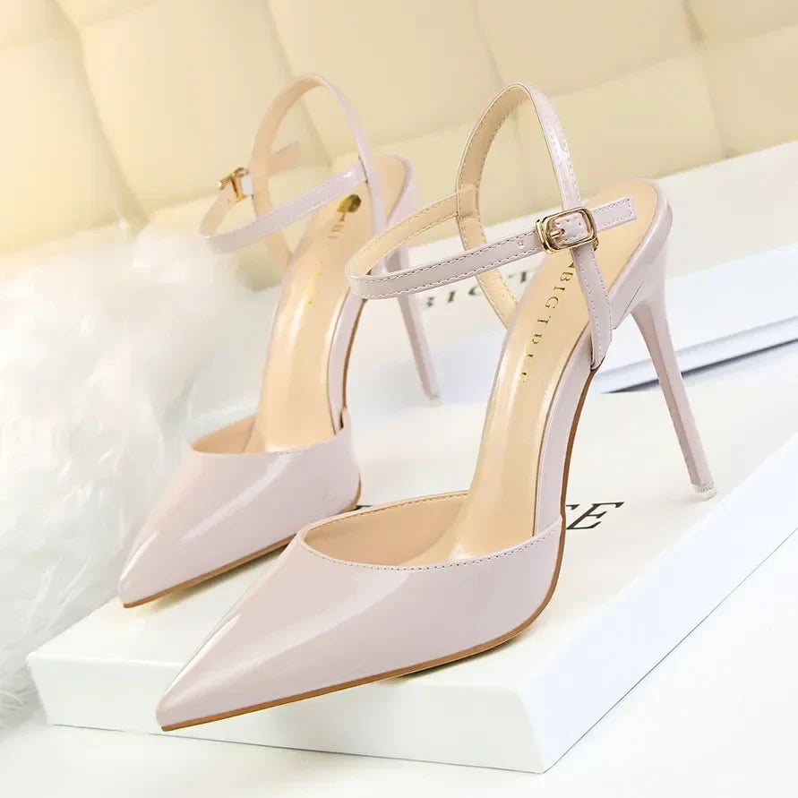 Women 10.5cm High Heels Sandals Lady Metallic Gold Silver Patent Leather Stripper Strap Sandles Wedding Fetish Nightclub Shoes