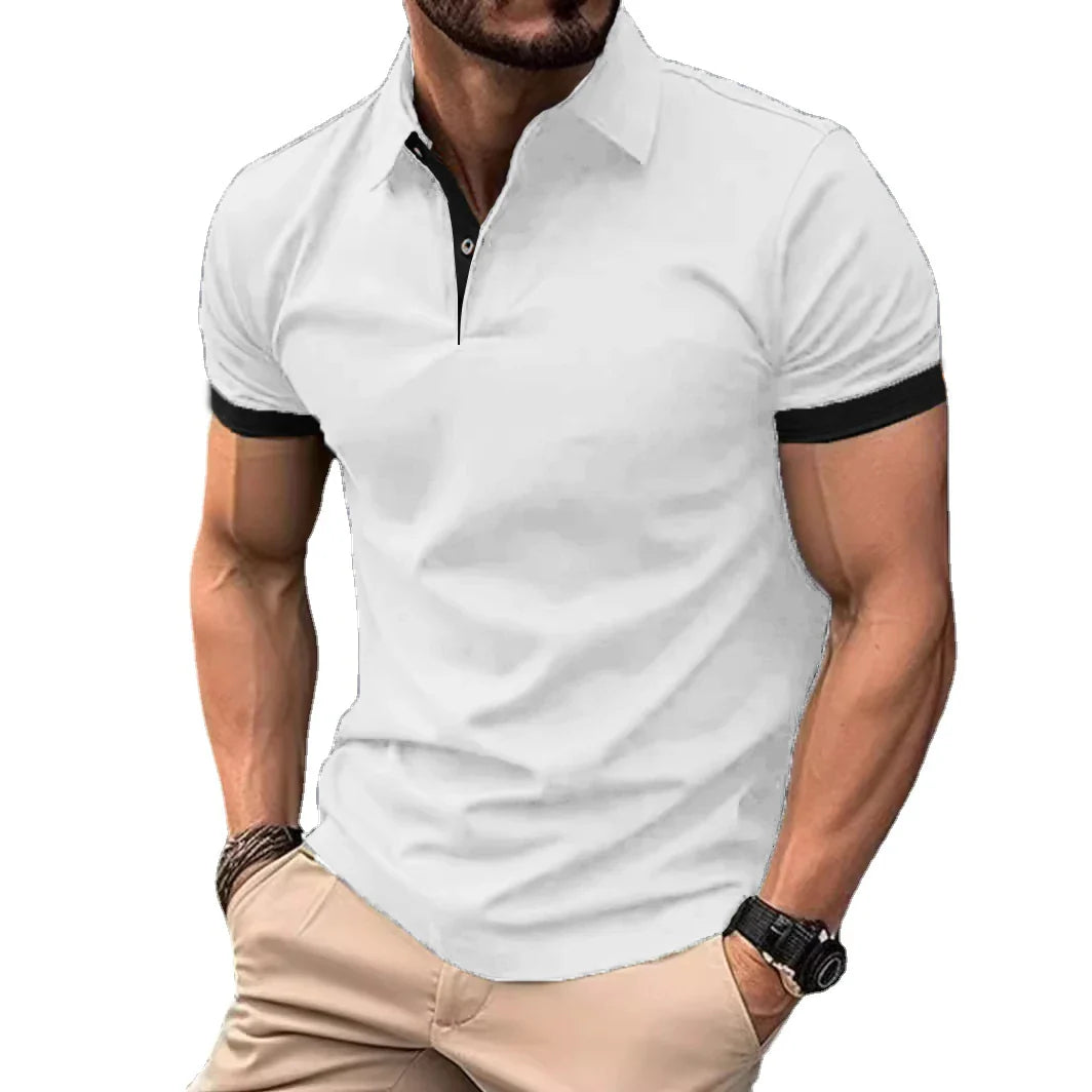 Summer Men Polo Shirts Men Short Sleeve Shirt Contrast Color Lightweight Streetwear Casual  Lapel Collar Tops