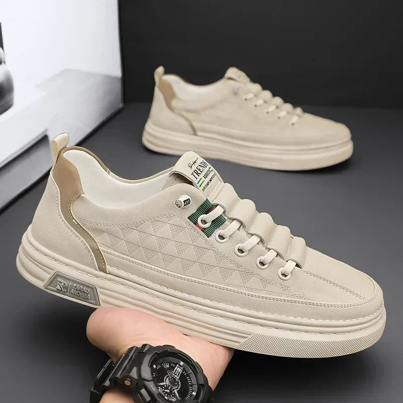 Upgrade your style with Men's Vulcanize Shoes 2025 /White Leather Casual Shoes/