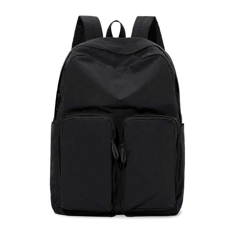 Water - resistant double - shoulder backpack. It has a large capacity, is lightweight and casual. Made of wrinkled and washed ny
