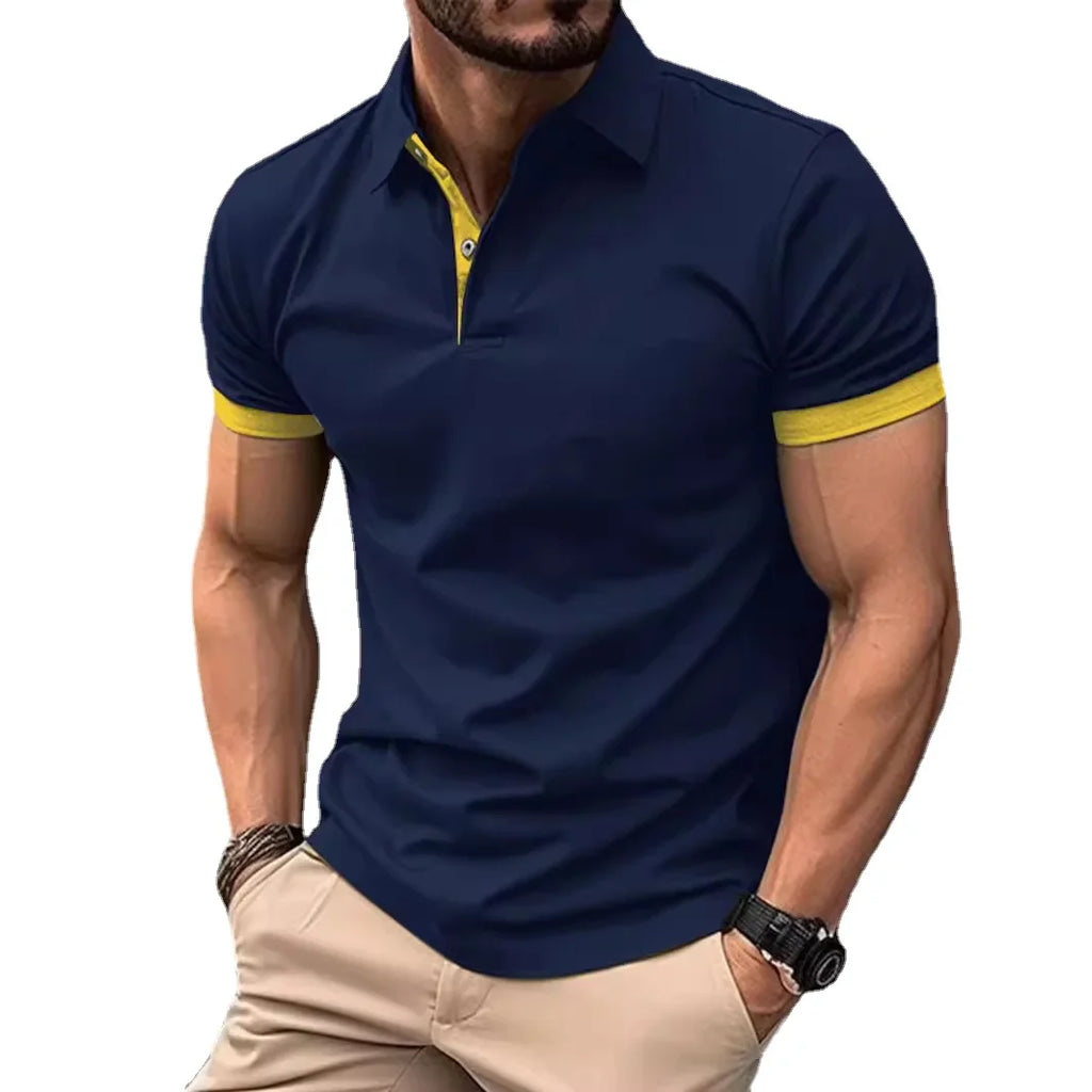 Summer Men Polo Shirts Men Short Sleeve Shirt Contrast Color Lightweight Streetwear Casual  Lapel Collar Tops