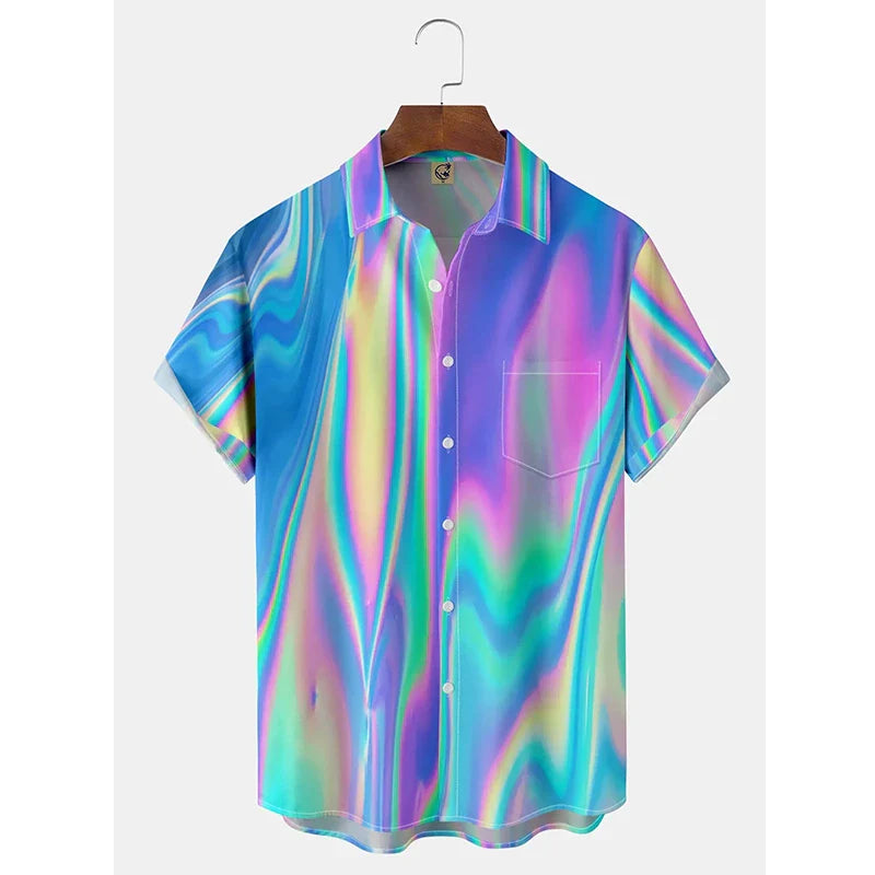 Hawaiian Shirt Men's Summer 3d Line Print Holiday Harajuku Short Sleeve Y2k Tops Tees Clothing Oversized Blouse Casual Camisa