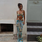 Women Sexy Printed Vestidos Chic Sleeveless Hollow Out Halter Bodycon Mini Dress 2025 Ladies Beach Seaside Vacation Bohemia Wear