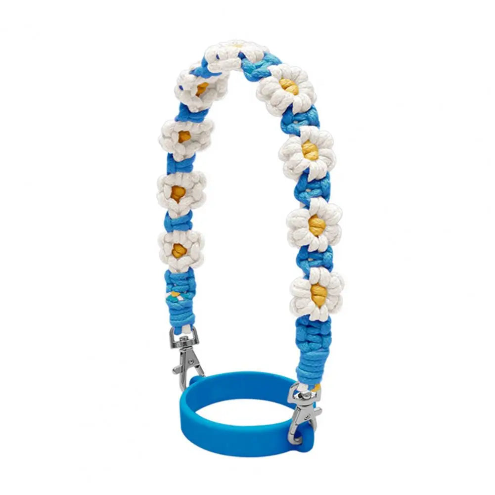 Water Bottle Handle Strap Handmade Flower 16-40oz Tumbler Silicone Safety Ring Cotton Rope Flower Durable Water Bottle Strap