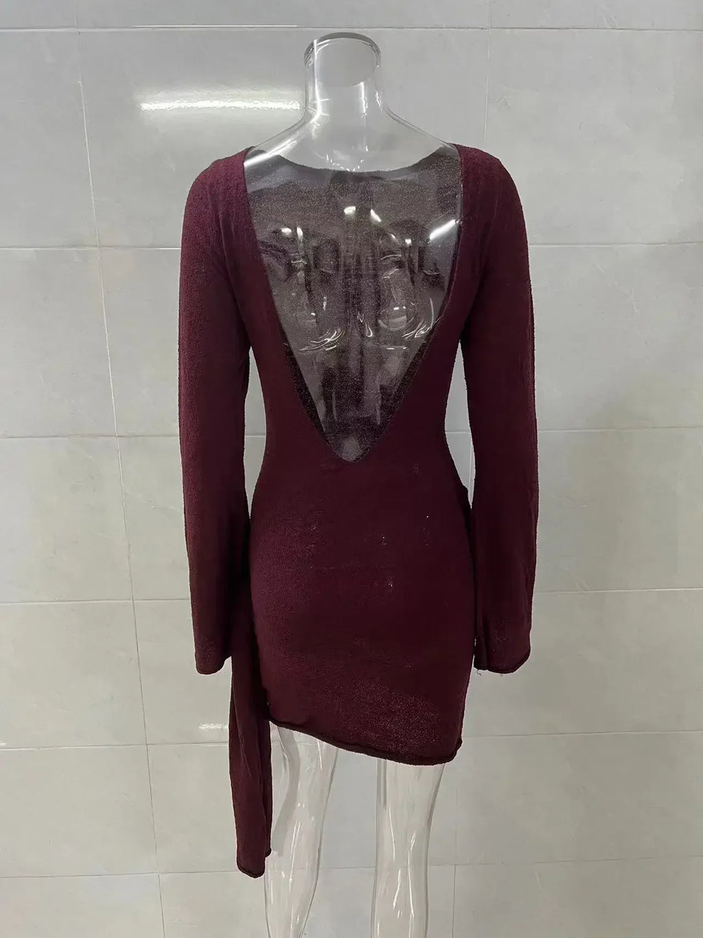 TARUXY Backless Sexy Knitted Dresses Women's Floral Lace Up Irregular Splice Slim Evening Mini Dress Autumn Elegant Long Sleeve