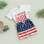 Citgeett Summer Independence Day Toddler Boys Outfits Short Sleeve Letter Print T-Shirts + Front Shorts Clothes Set