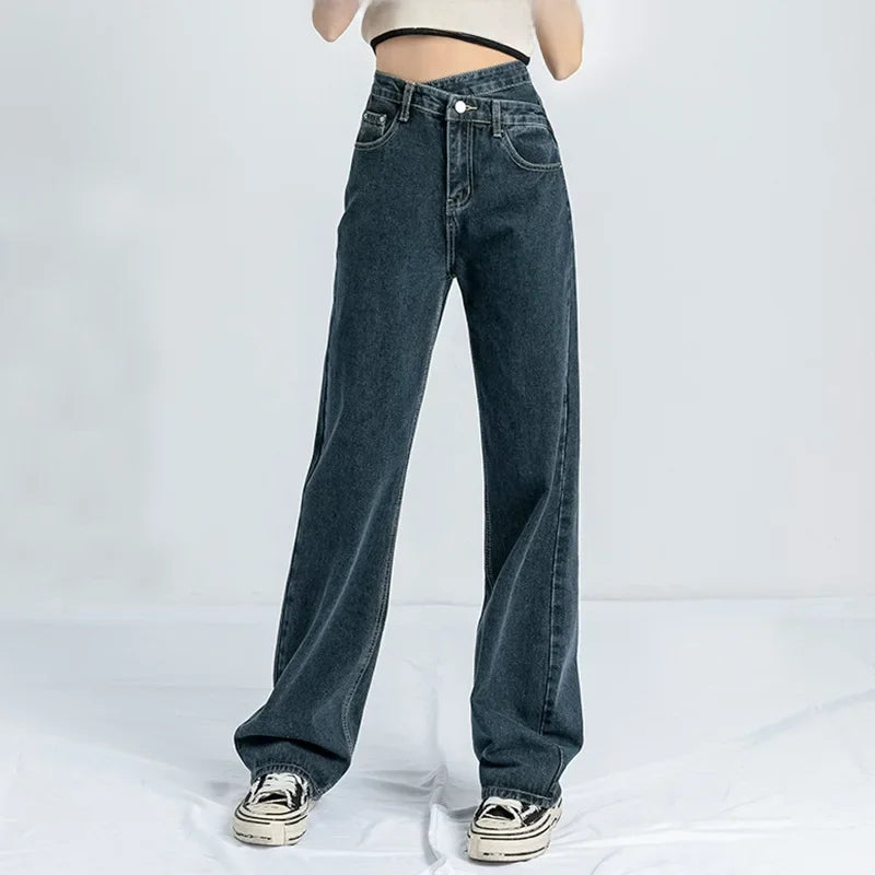 High-waisted Women's Vintage Jeans Loose-fit Straight-leg Slimming Draped Denim Trousers