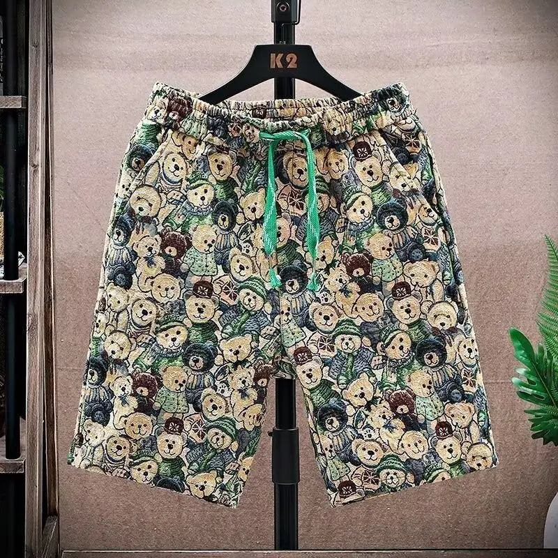 Summer floral shorts men's trendy casual five quarter pants 2025 new loose trendy sports beach pants