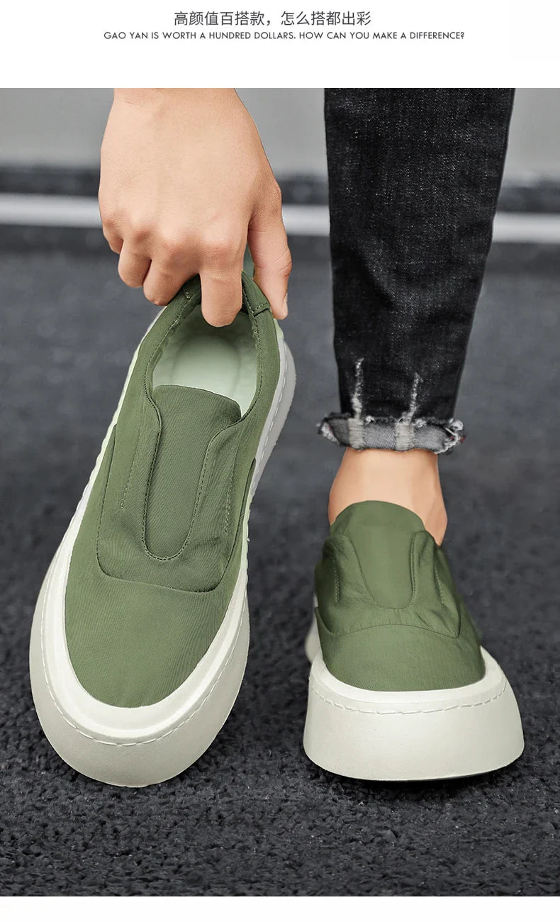 Canva Men's Casual Sneakers Summer Breathable Ice Silk Lazy Shoes Work Cloth Shoes Thick Bottom Black Sports Shoes