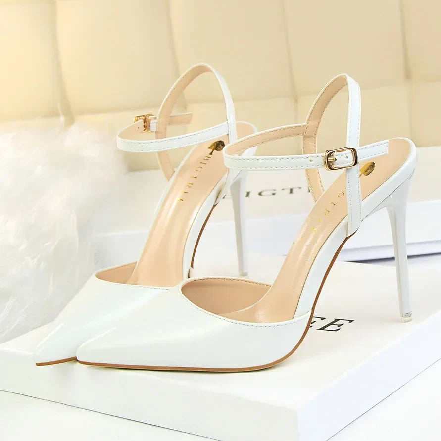 Women 10.5cm High Heels Sandals Lady Metallic Gold Silver Patent Leather Stripper Strap Sandles Wedding Fetish Nightclub Shoes