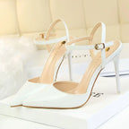Women 10.5cm High Heels Sandals Lady Metallic Gold Silver Patent Leather Stripper Strap Sandles Wedding Fetish Nightclub Shoes