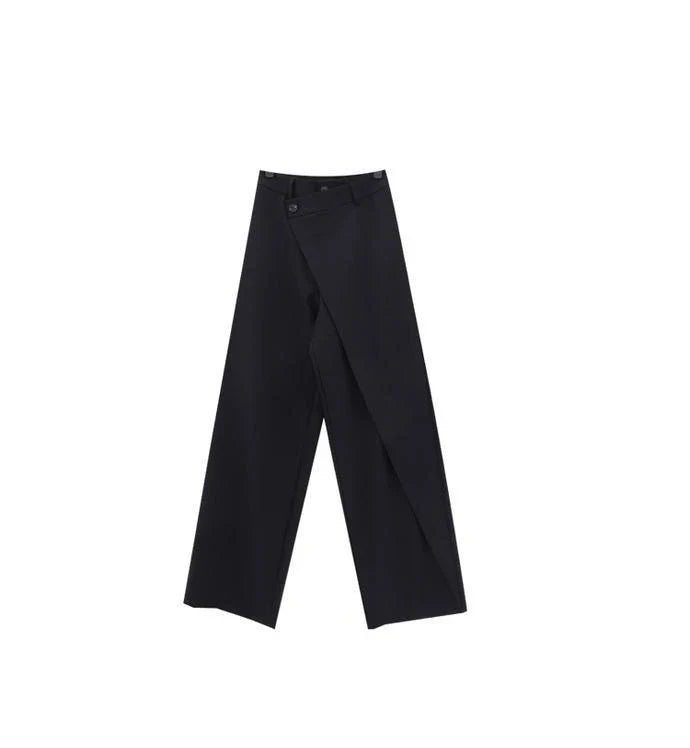 HOUZHOU Women Wide Suit Pants High Waist Gothic Japanese Style Baggy Black Trousers Irregular Straight Pants Casual Streetwear