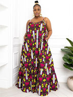 Wmstar Plus Size Dresses for Women Floral Printed Slip  Loose Stretch Big Swing Maxi Dress Summer Clothes Wholesale Dropshipping