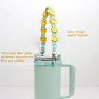 Water Bottle Handle Strap Handmade Flower 16-40oz Tumbler Silicone Safety Ring Cotton Rope Flower Durable Water Bottle Strap