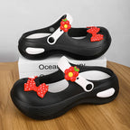 Women Mary Jane Sandals Platform Cute Bow Knot Girl Clogs Arch Support Garden Shoes Slip-on Outdoor Beach Shoes Height Increase